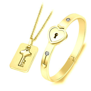 Couples Necklace and Bracelet Lock Key Set