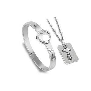 Couples Necklace and Bracelet Lock Key Set