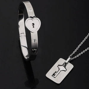 Couples Necklace and Bracelet Lock Key Set