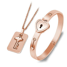 Load image into Gallery viewer, Couples Necklace and Bracelet Lock Key Set