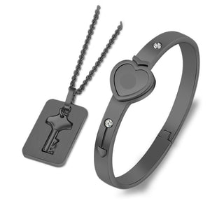 Couples Necklace and Bracelet Lock Key Set