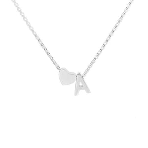 Women Girls Silver Tiny Love Heart Initial Letter Necklace