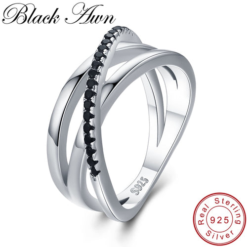 Silver Black Spinel Stone Ring for Women