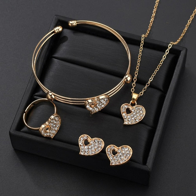 5 Pieces Heart Gold Color Crystal Set