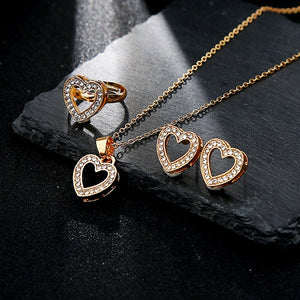 5 Pieces Heart Gold Color Crystal Set