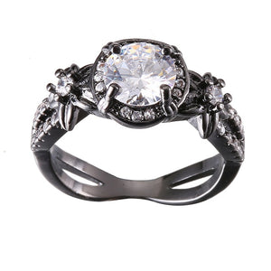 Black Gun Crystal Birthstone Women Ring