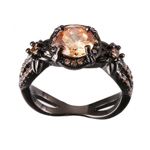 Black Gun Crystal Birthstone Women Ring