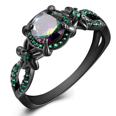 Black Gun Crystal Birthstone Women Ring