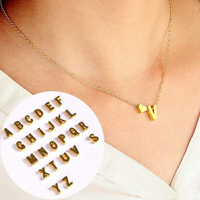 Tiny Love Heart Personalized Initial Letter Necklace